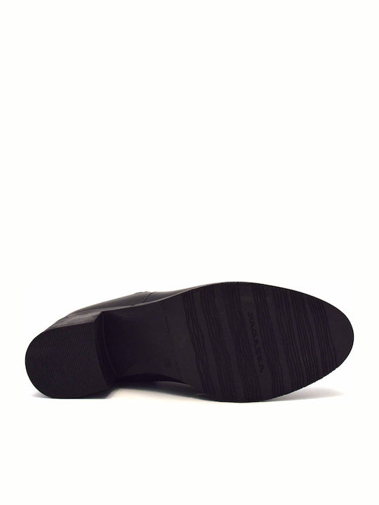 Leather Women's Ankle Boots with Medium Heel Black