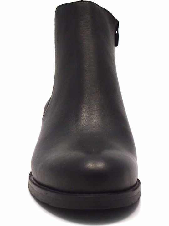 Leather Women's Ankle Boots with Medium Heel Black