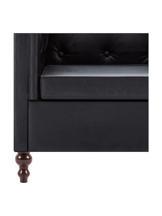 Canapea Chesterfield Cu Trei Locuri Din Piele Ecologică Neagră 176x68x70cm