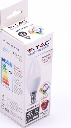V-TAC VT-2226 LED Bulb 5.5W 100mm for Socket E14 and Shape C37 Natural White 470lm