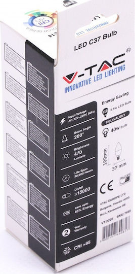 V-TAC VT-2226 LED Bulb 5.5W 100mm for Socket E14 and Shape C37 Natural White 470lm