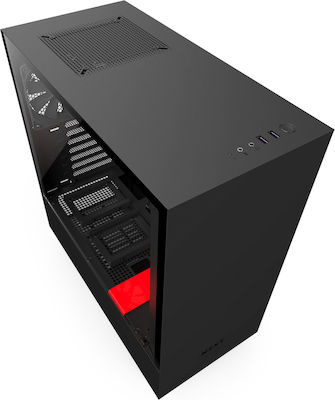 NZXT H500 Гейминг Midi Tower Компютърна кутия със странично прозорче Червен