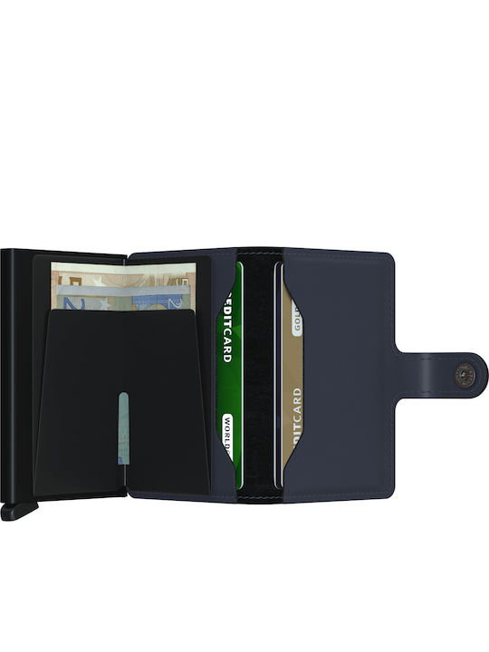Miniwallet Matte Portofel bărbătesc Carduri cu RFID și mecanism Slide Albastru