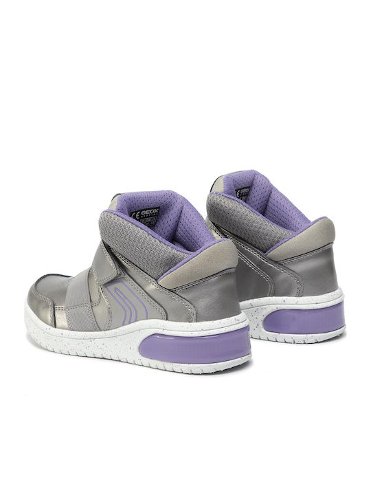 J Xled G A Παιδικά Sneakers High Ανατομικά με Σκρατς & Φωτάκια Ασημί