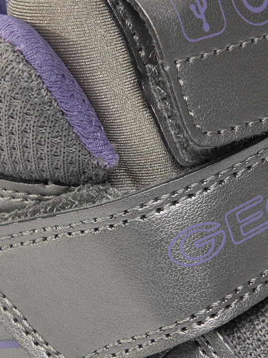 J Xled G A Παιδικά Sneakers High Ανατομικά με Σκρατς & Φωτάκια Ασημί