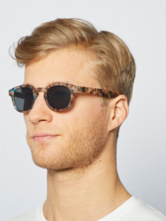 Izipizi C Unisex Sunglasses with Brown Tartaruga Horn-Rimmed Frame and Black Lens