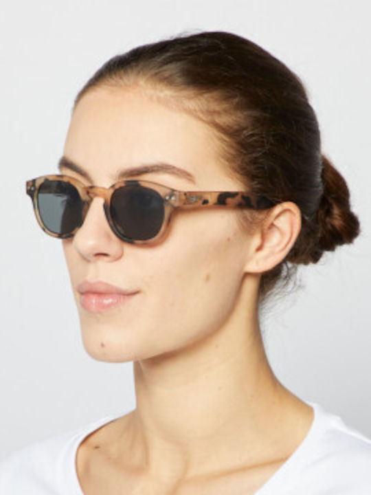Izipizi Unisex Sunglasses with Brown Tartaruga Plastic Frame and Black Lens