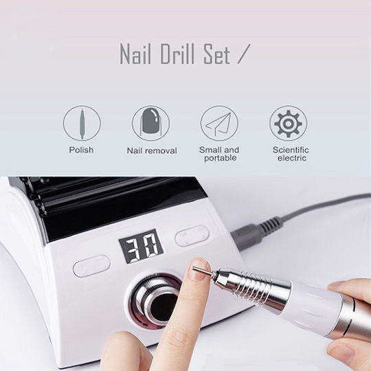 Electric Nail Drill 65W White 30000 Rounds/Minute with Pedal