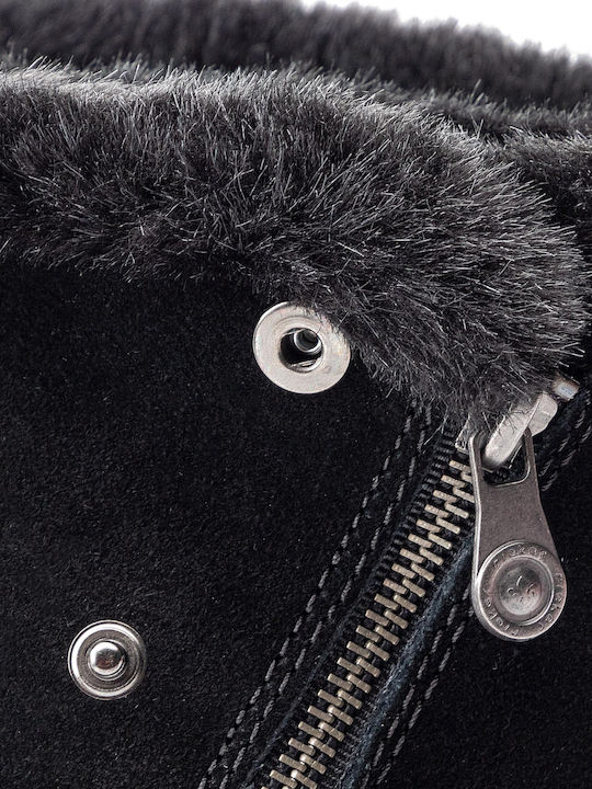 Leather Women's Ankle Boots with Fur Black