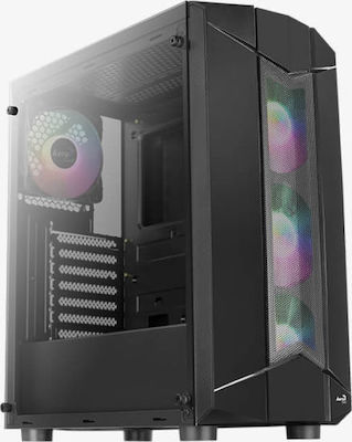 Aerocool Sentinel Gaming Midi Tower Κουτί Υπολογιστή με Πλαϊνό Παράθυρο και RGB Φωτισμό Μαύρο