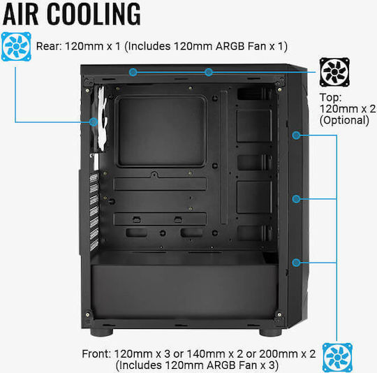 Aerocool Sentinel Gaming Midi Tower Κουτί Υπολογιστή με Πλαϊνό Παράθυρο και RGB Φωτισμό Μαύρο