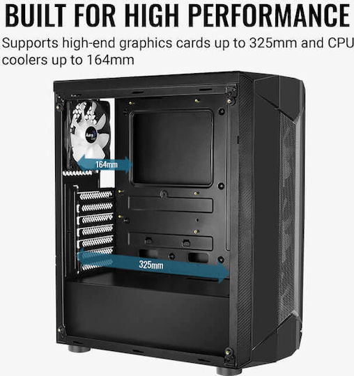 Aerocool Sentinel Gaming Midi Tower Κουτί Υπολογιστή με Πλαϊνό Παράθυρο και RGB Φωτισμό Μαύρο