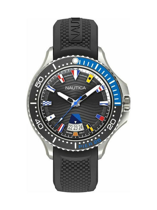 Nautica Flags Watch Battery with Blue Rubber Strap