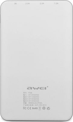 Awei P56K Power Bank 30000mAh με 3 Θύρες USB-A Λευκό