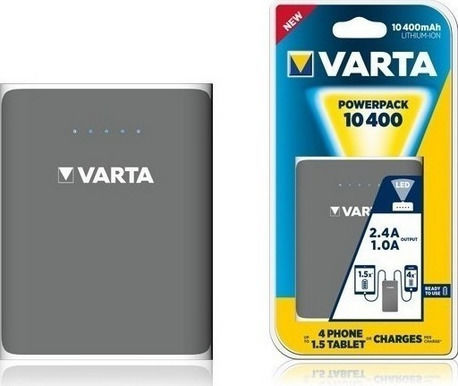 Varta Pack Power Bank 10400mAh με 2 Θύρες USB-A Ασημί