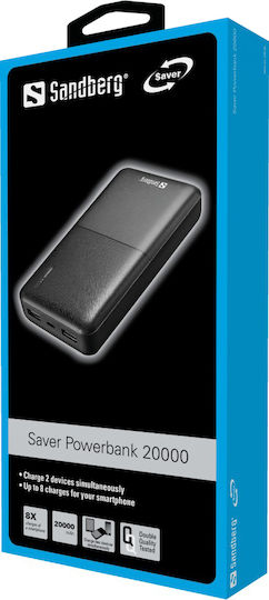 Sandberg Saver Power Bank 20000mAh με 2 Θύρες USB-A Μαύρο