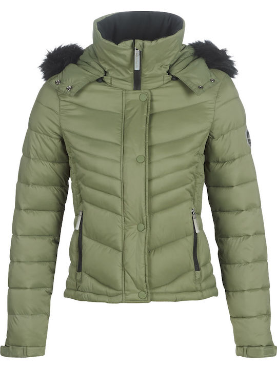 Superdry Fuji 3 In 1 Women's Short Puffer Jacket for Winter with Hood Khaki