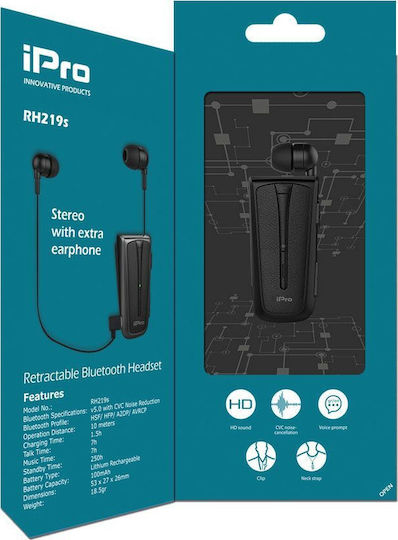 iPro RH219s In-ear Bluetooth Handsfree Ακουστικά Μαύρα