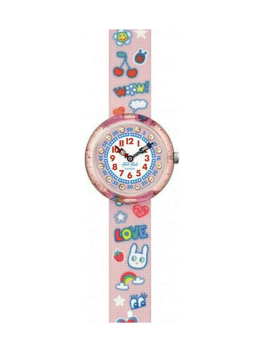 FlikFlak Kids Analog Watch Wow Love with Fabric Strap Pink