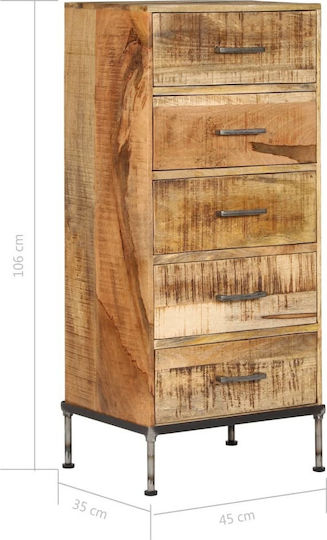 Drawers Storage Solid Wood Mango Wood Mango Massif L45xW35xH106cm