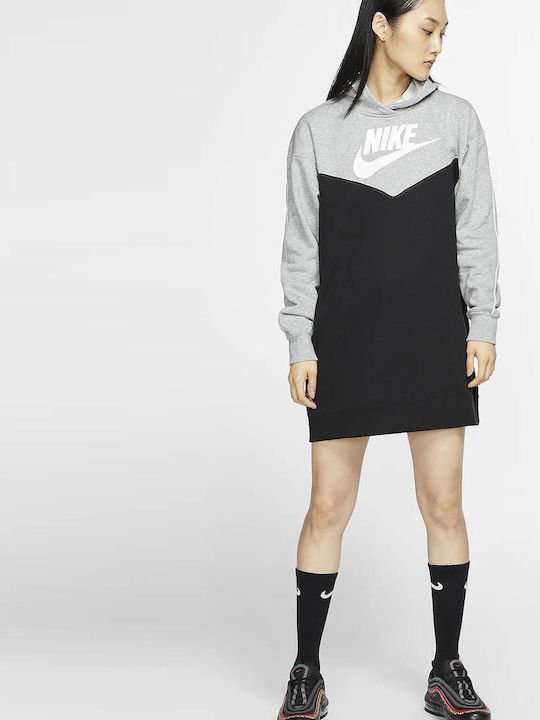 Mini Athletic Dress Long Sleeve Hooded Black Grey BV4844 010