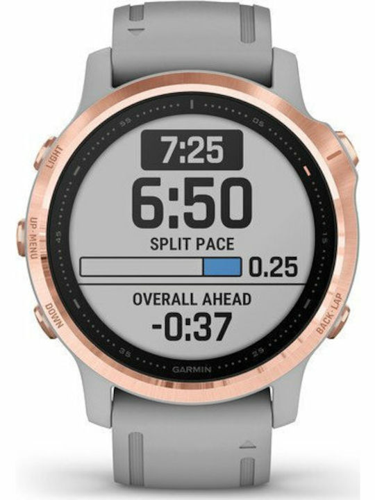 Garmin Fenix 6 Sapphire Stainless Steel 42mm Waterproof Smartwatch with Heart Rate Monitor (Rose Gold-Tone with Powder Grey Band)