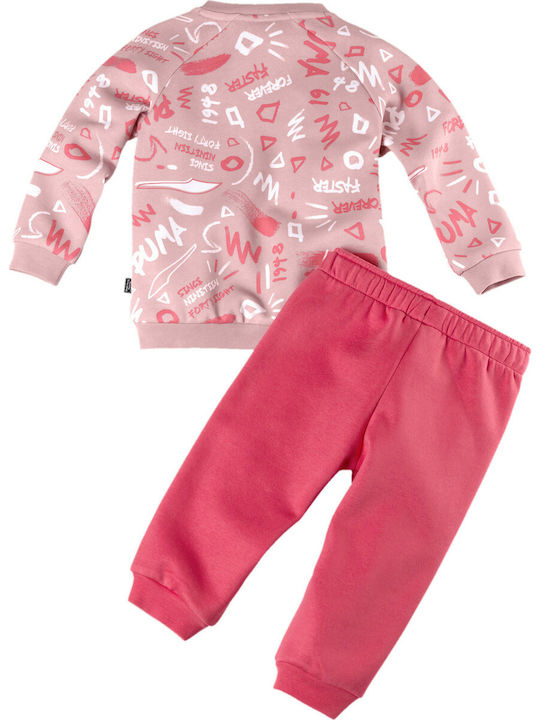 Puma Kids Sweatpants Set Pink 2pcs JR Minicats AOP Crew Jogger FL