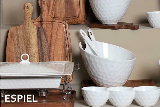 Espiel Honeycomped Porcelain Salad Bowl with Salad Spoons White 20x20x17cm
