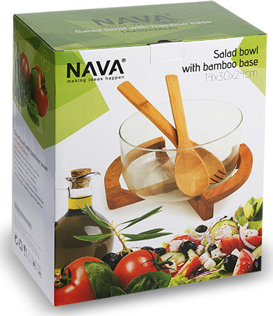 Nava Terrestrial Glass Salad Bowl with Salad Spoons Transparent 30x24x14cm 4pcs