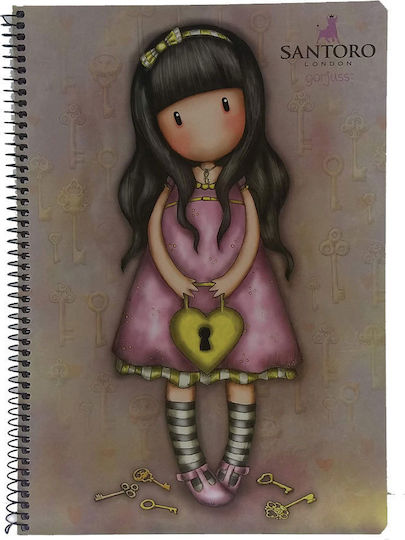 Santoro Spiral Notebook Ruled A4 60 Sheets 2 Subjects Gorjuss 1pcs (Μiscellaneous Designs/Colors)