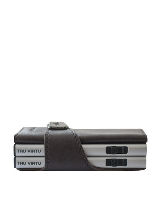 Click & Slide Δερμάτινο Ανδρικό Πορτοφόλι Καρτών με RFID και Μηχανισμό Slide Καφέ