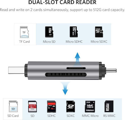 Ugreen Card Reader Type-C για SD/microSD Γκρι