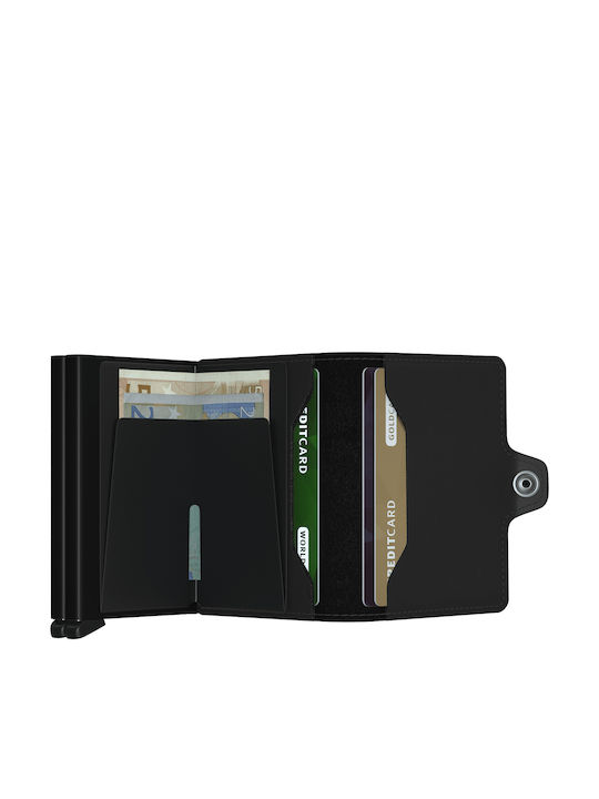 Twinwallet Matte Δερμάτινο Ανδρικό Πορτοφόλι Καρτών με RFID και Μηχανισμό Slide Μαύρο