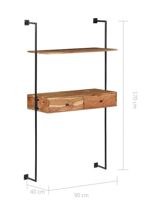 Schreibtisch aus Massivholz Black / Natural mit Metallbeinen 90x40x170cm