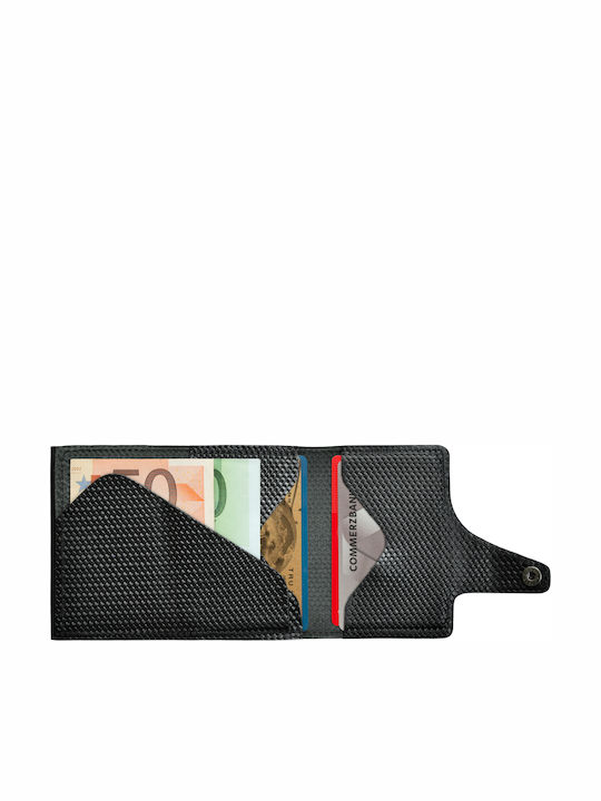 Click & Slide Δερμάτινο Ανδρικό Πορτοφόλι Καρτών με RFID και Μηχανισμό Slide Μαύρο
