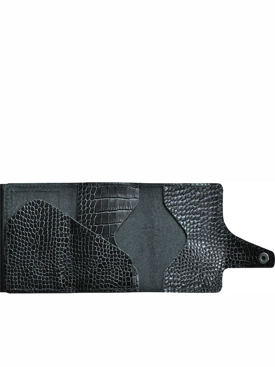 Click & Slide Leather Men's Wallet Cards with RFID and Slide Mechanism Black