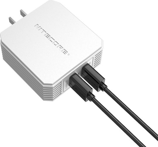 NiteCore Charger Without Cable with 2 USB-A Ports Quick Charge 3.0 Whites (UA42Q)