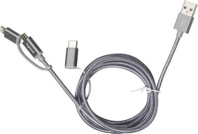 Legrand Geflochten USB zu Blitzschlag / Typ-C / Micro-USB Kabel Silber 1.20m (050693)