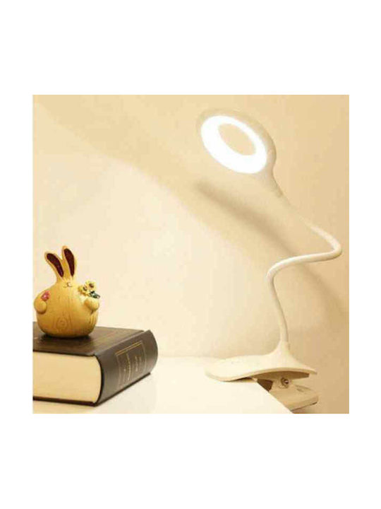 Atman Rechargeable LED Office Lamp with Flexible Arm and Clip in White Color