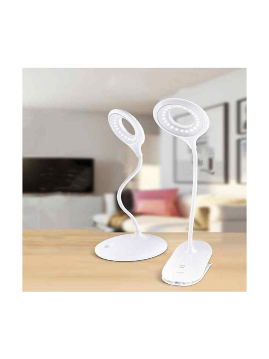 Atman Rechargeable LED Office Lamp with Flexible Arm and Clip in White Color