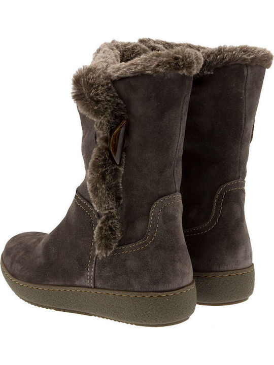 Suede Women's Boots with Rubber & Fur Gray