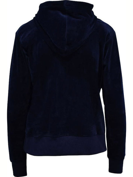 Women's Sweatshirt Jacket Velvet Hooded Navy Blue