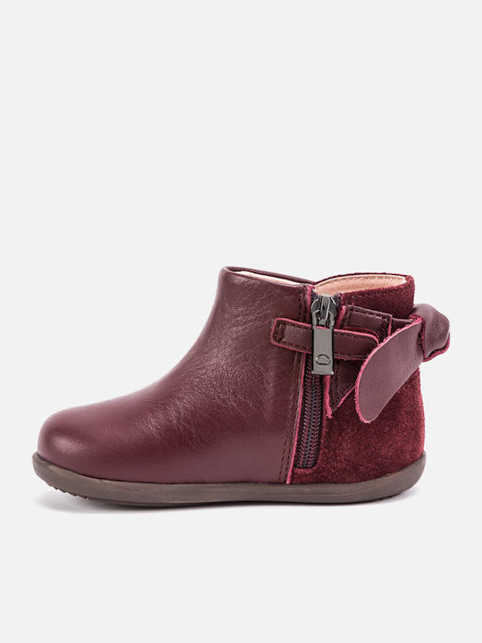 Mayoral Kids Leather Boots with Zipper Burgundy