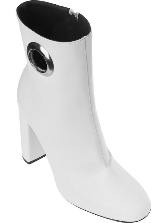 Ghete Dama Ankle Boots cu Toc Alb