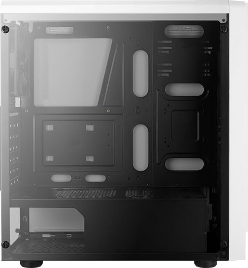 Aerocool Rift Геймърско бюро Midi Tower Компютърна кутия със страничен прозорец и RGB осветление Бял