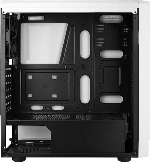 Aerocool Rift Геймърско бюро Midi Tower Компютърна кутия със страничен прозорец и RGB осветление Бял