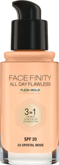 Max Factor Facefinity All Day Flawless 3-in-1 Flüssiges Make-up LSF20 33 Crystal Beige 30ml