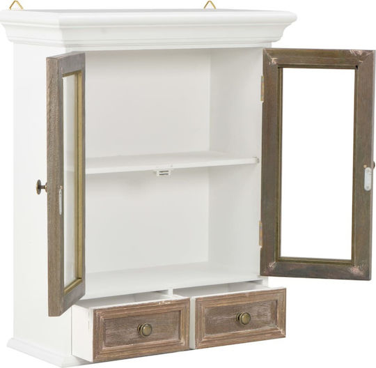 Wall Living Room Display Cabinet made of Solid Wood with Glass White / Natural 49x22x60cm