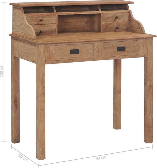 Secretary Desk made of Solid Wood Beige 90x50x100cm