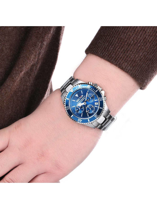 Sector 230 Хронограф Мъжки часовник 43мм Хронограф На батерия Сребърен Метална гривна